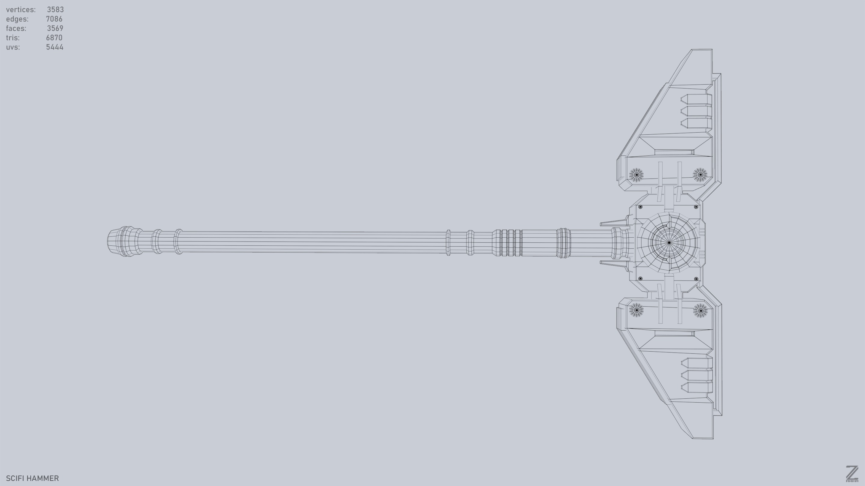 Scifi hammer Low-poly 3D model_12