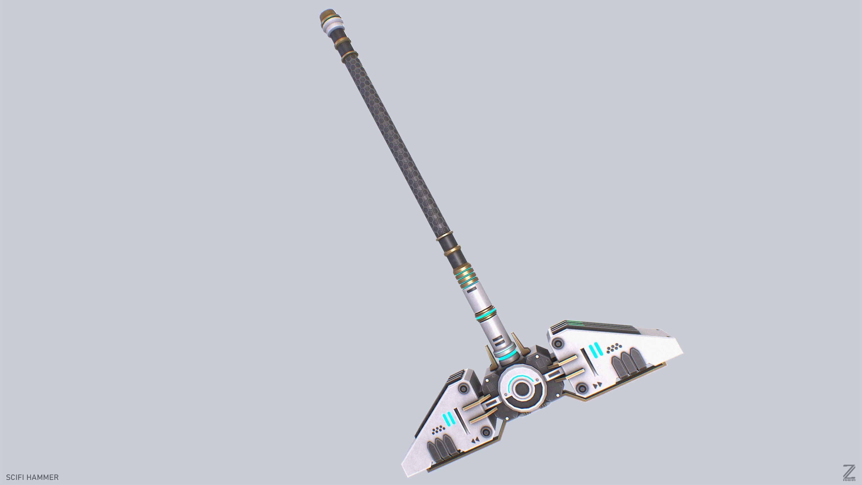Scifi hammer Low-poly 3D model_6