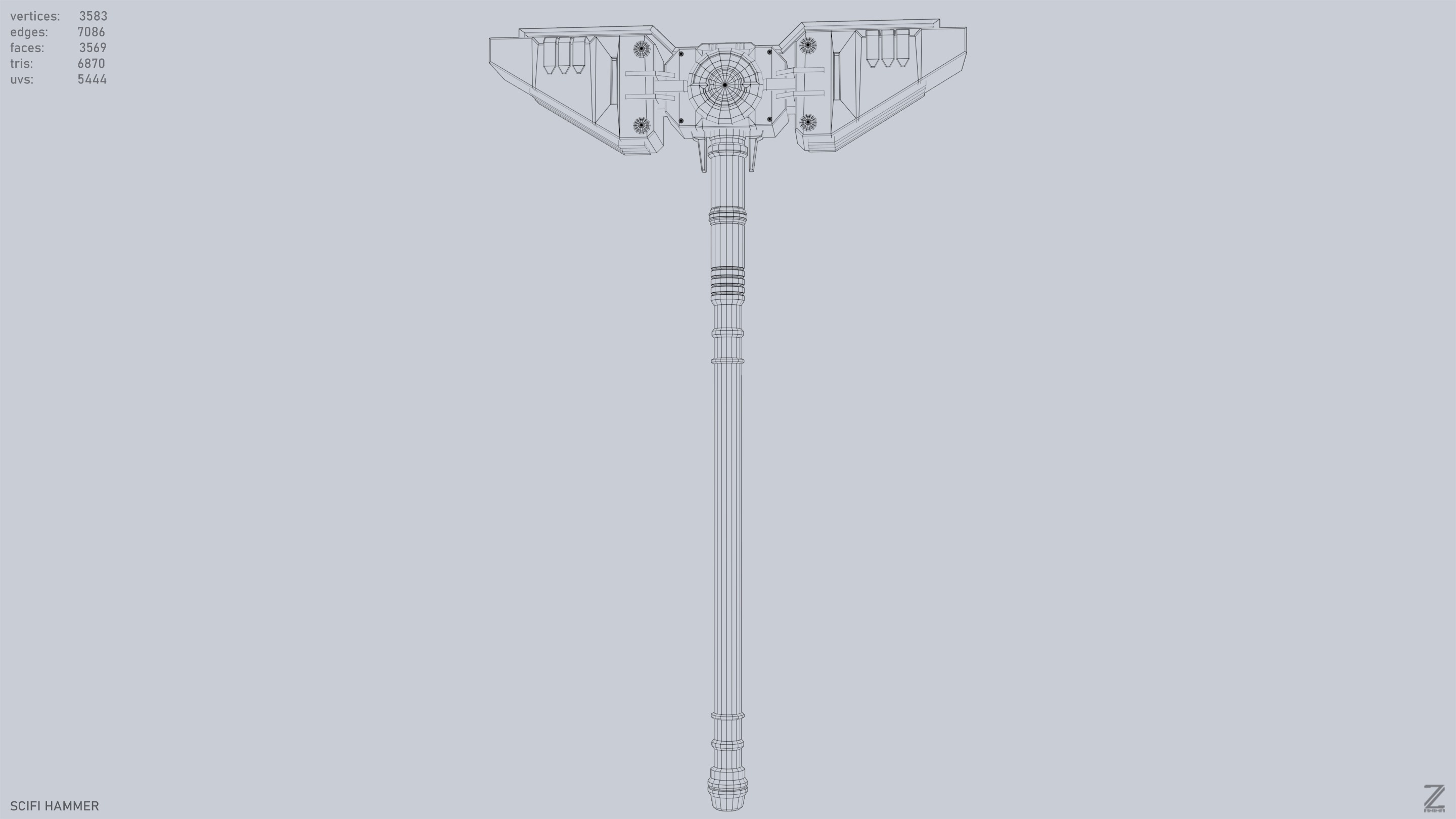 Scifi hammer Low-poly 3D model_9