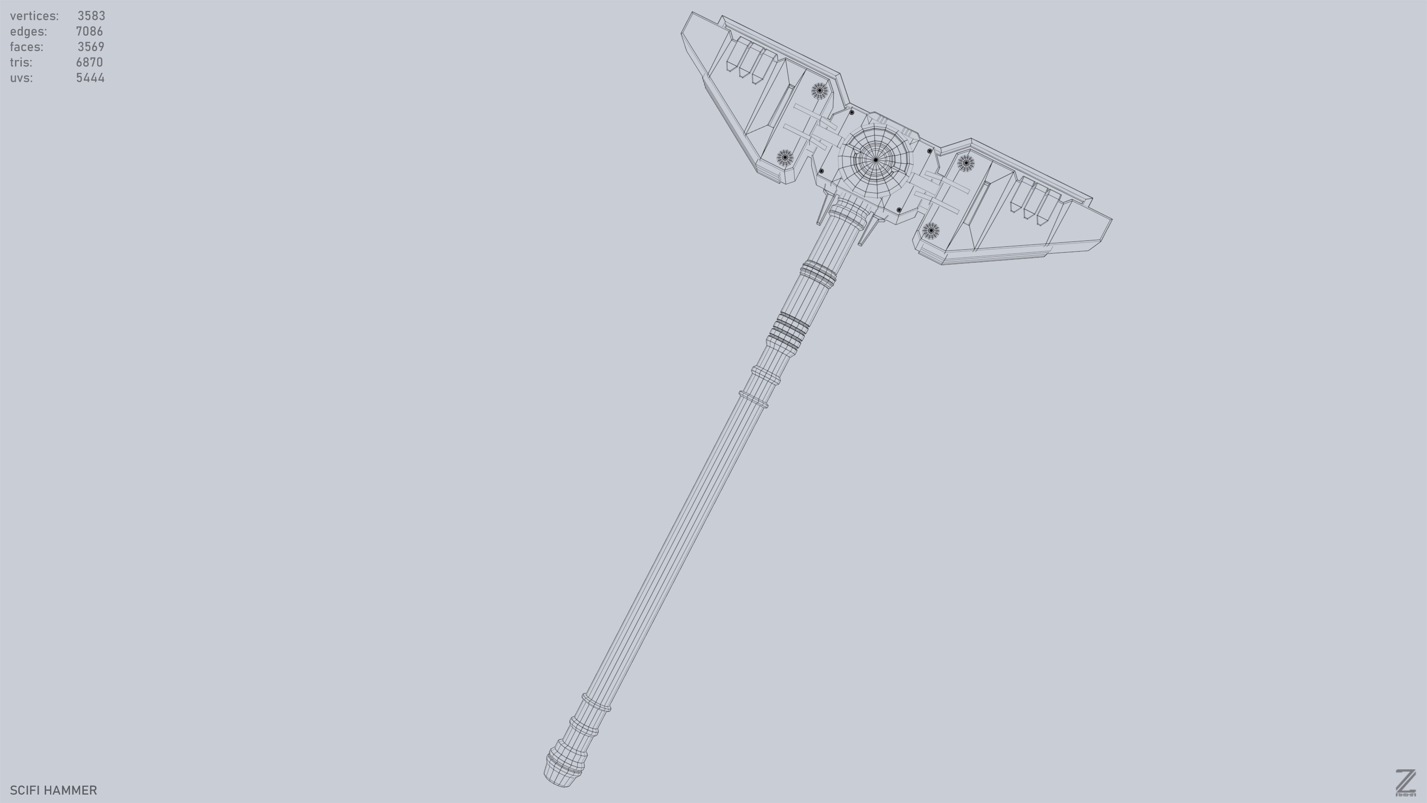Scifi hammer Low-poly 3D model_15