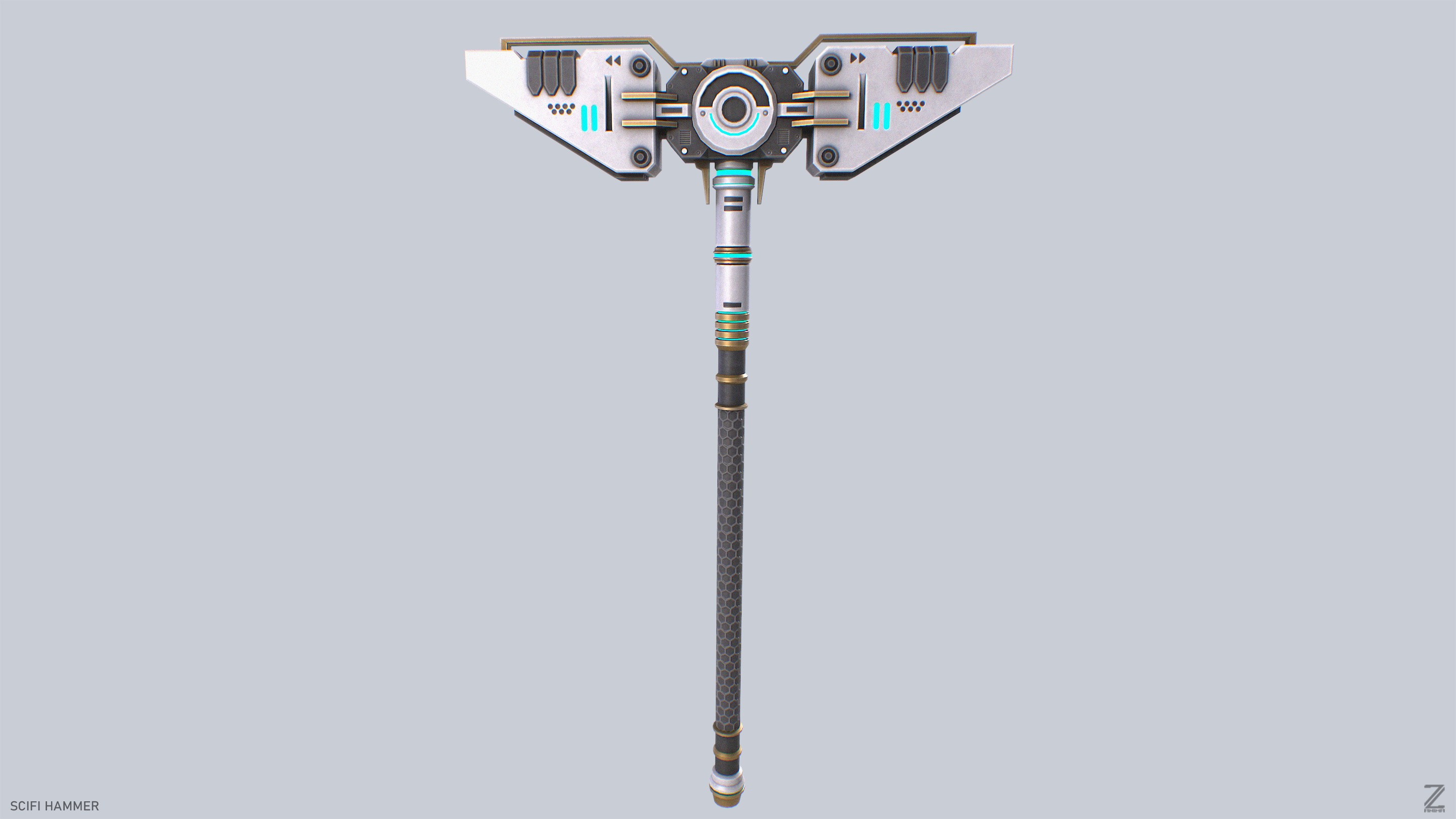 Scifi hammer Low-poly 3D model_2