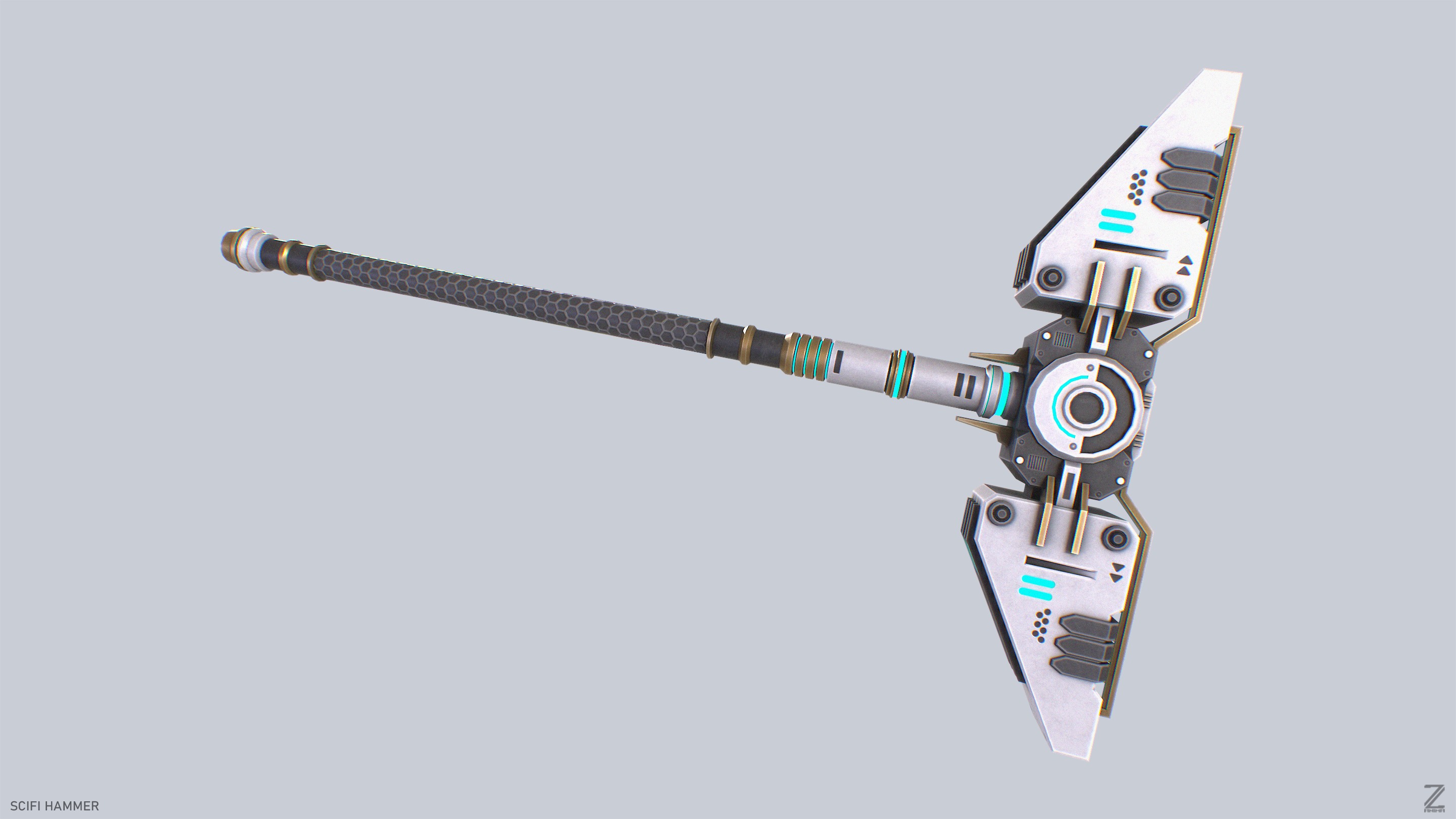 Scifi hammer Low-poly 3D model_7