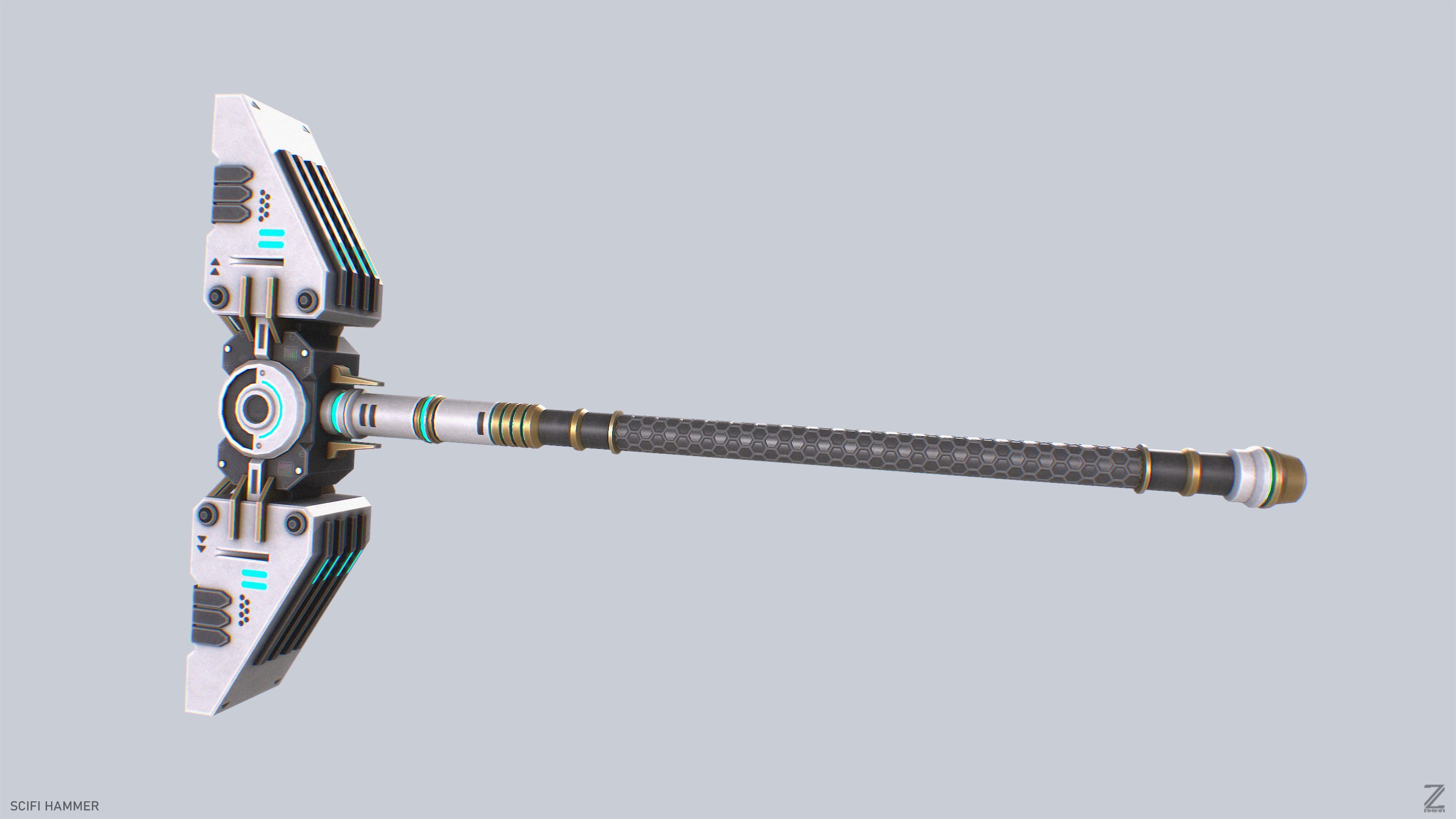 Scifi hammer Low-poly 3D model_5