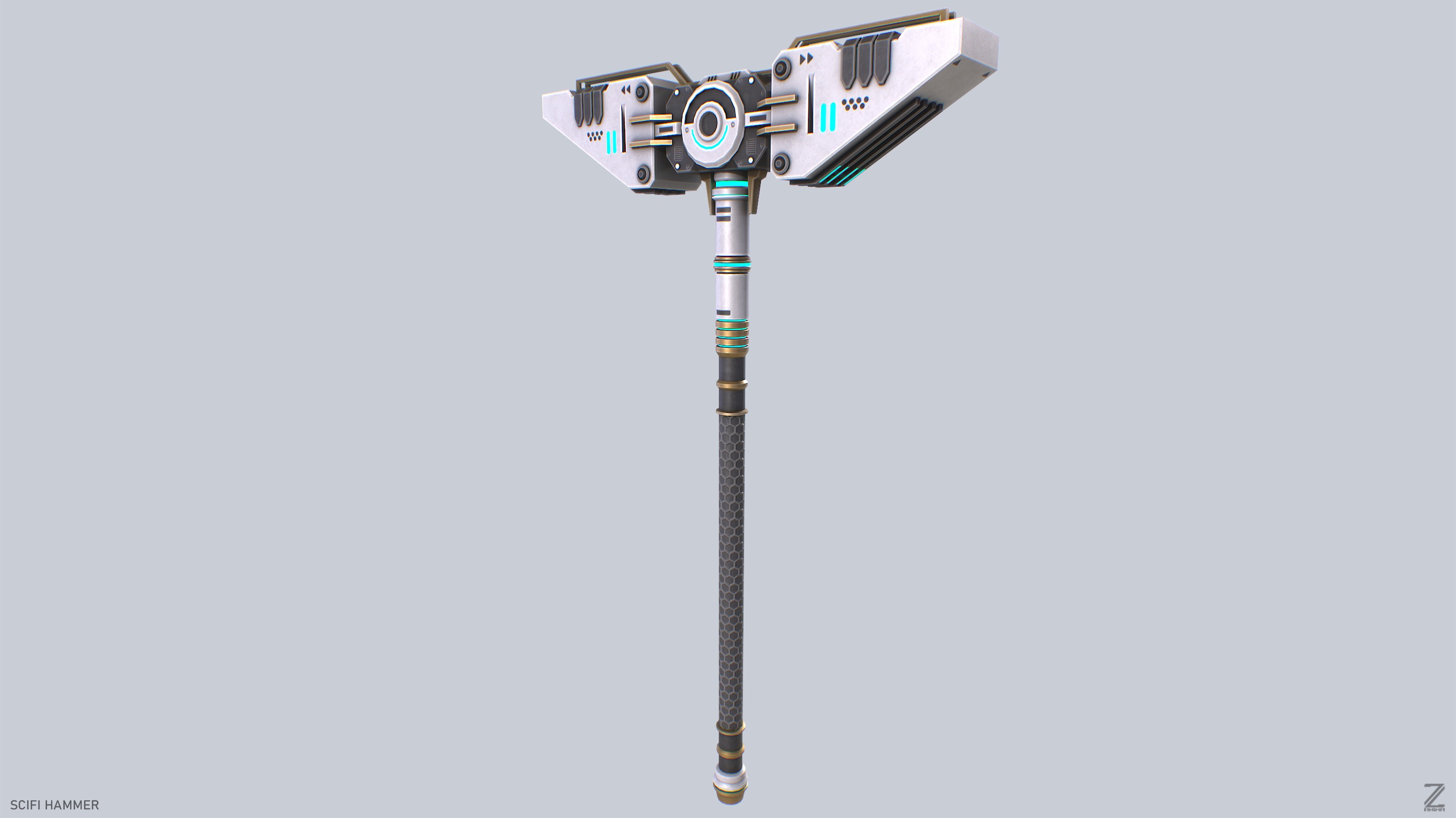 Scifi hammer Low-poly 3D model_4