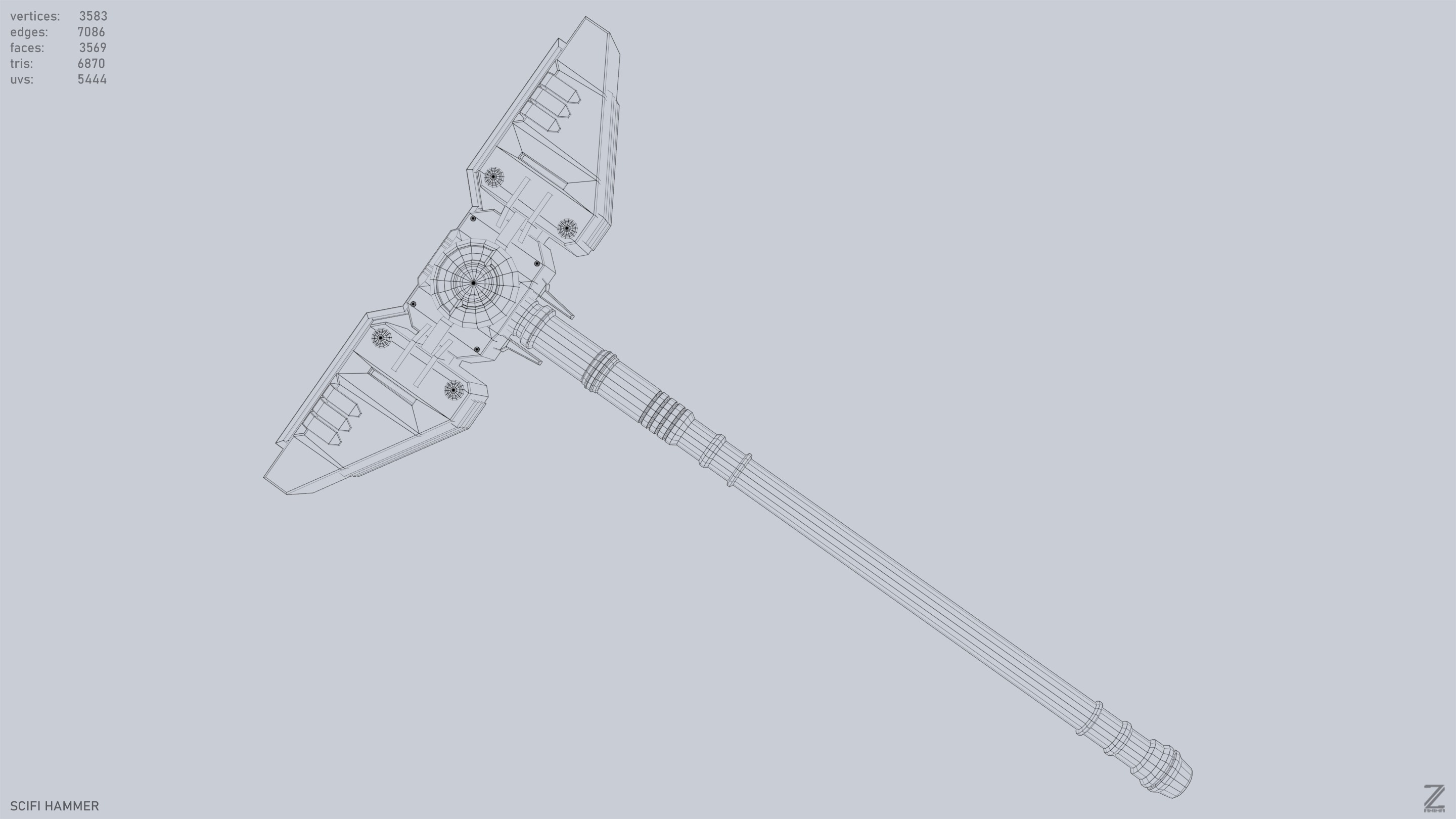 Scifi hammer Low-poly 3D model_10