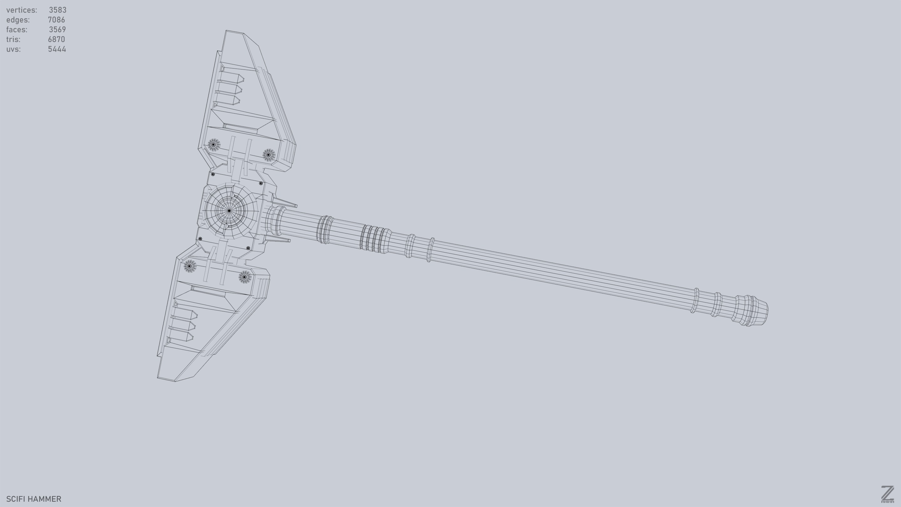 Scifi hammer Low-poly 3D model_14