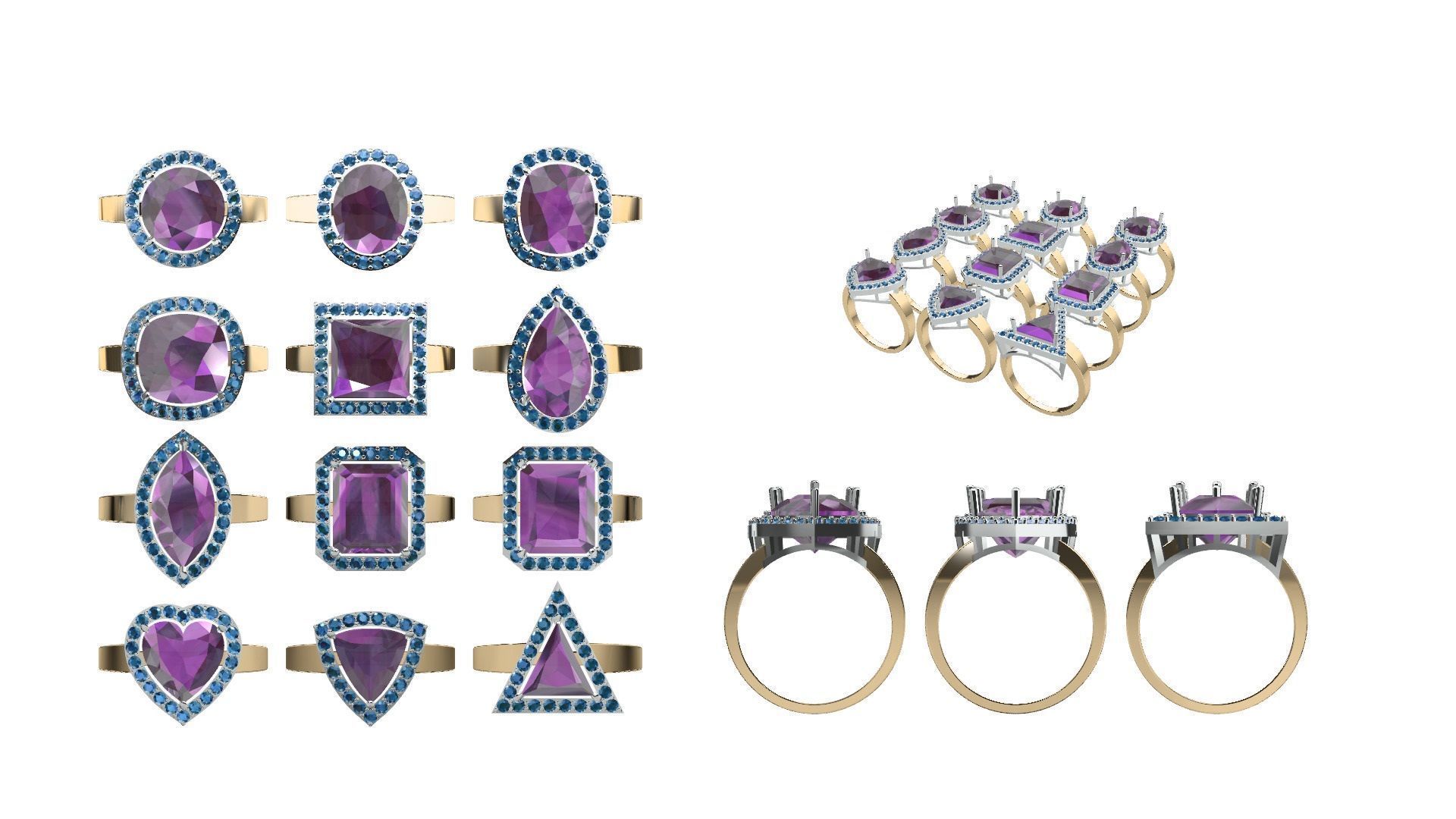 Set of 24 Prong Setting Rings 3D print model_9