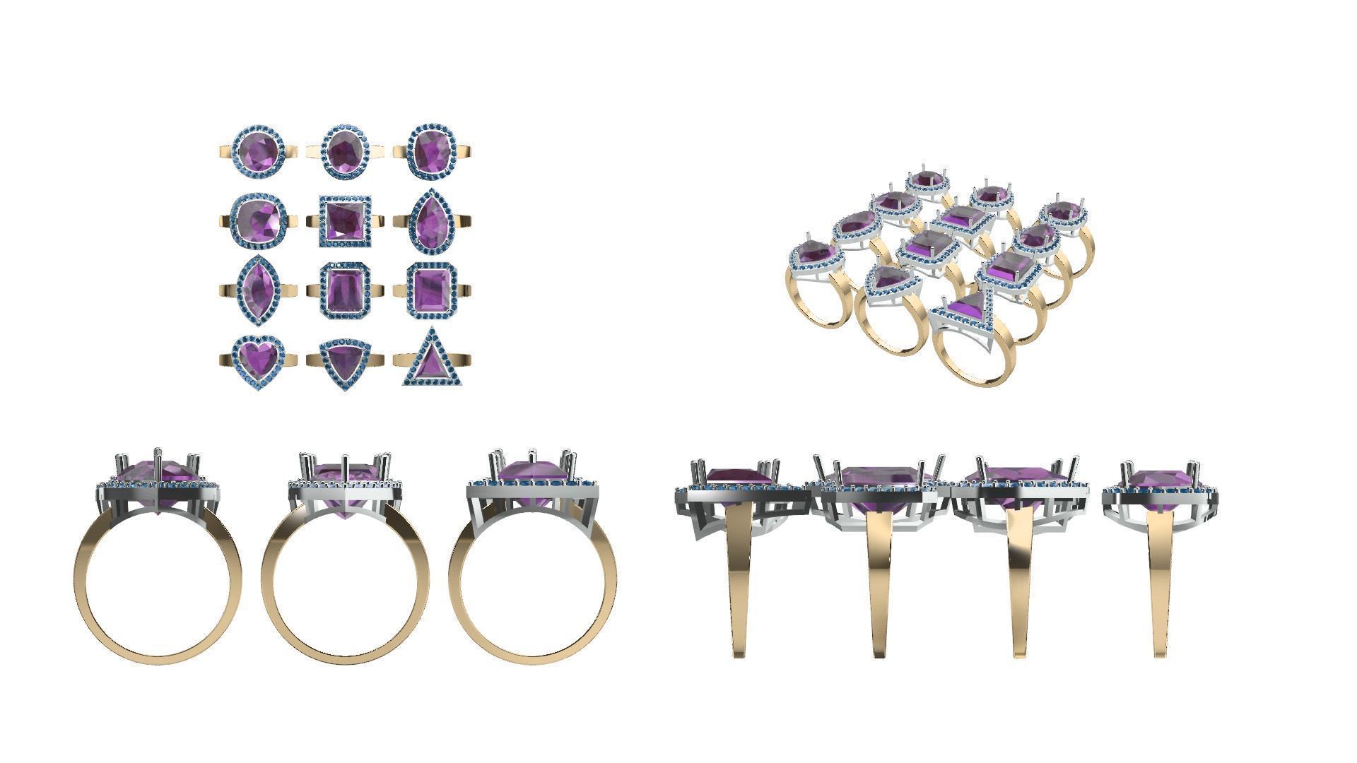 Set of 24 Prong Setting Rings 3D print model_13