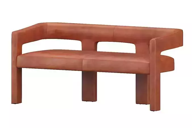 Effie Curved Brown Leather Dining Bench 3D model