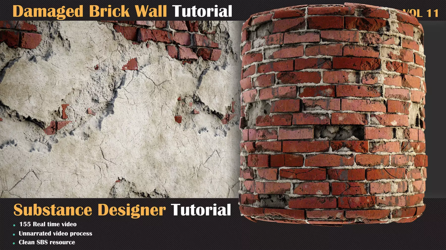 Damaged Brick Wall Tutorial - VOL 11 3D model_0
