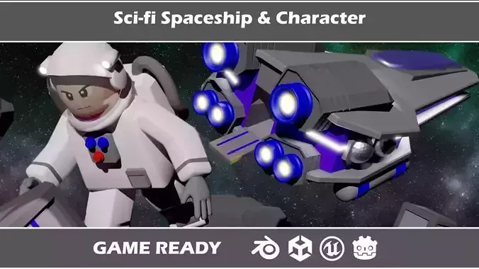 Sci-fi Spaceship and Character Low-poly 3D model