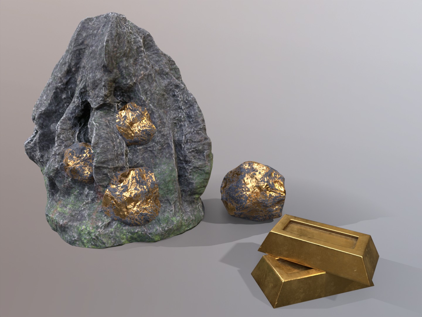 Gold ore deposit and refined ore resource Low-poly 3D model_3