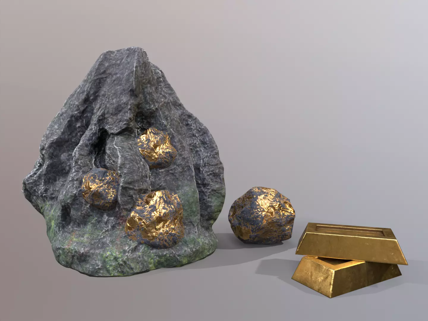 Gold ore deposit and refined ore resource Low-poly 3D model_0