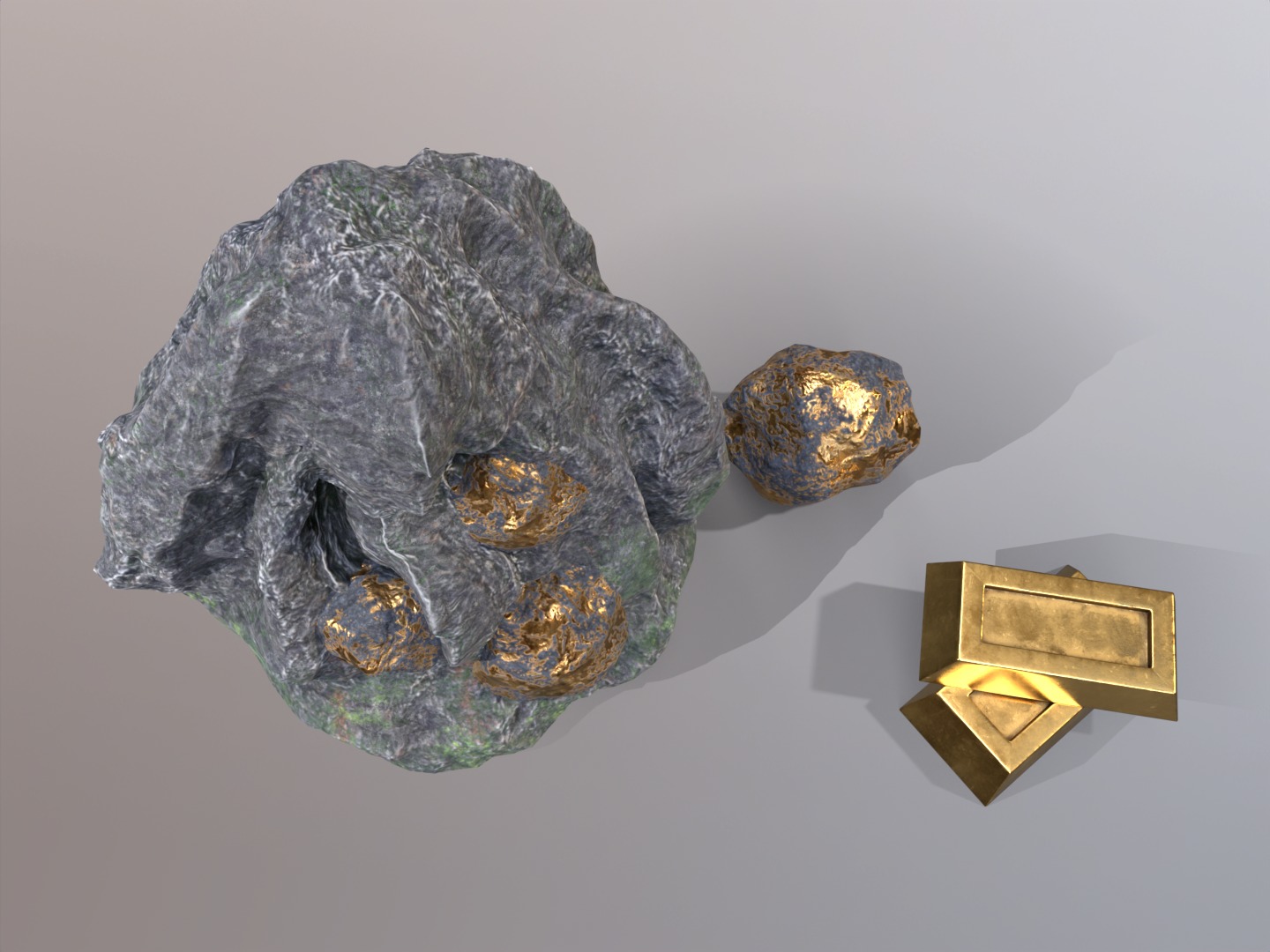Gold ore deposit and refined ore resource Low-poly 3D model_6