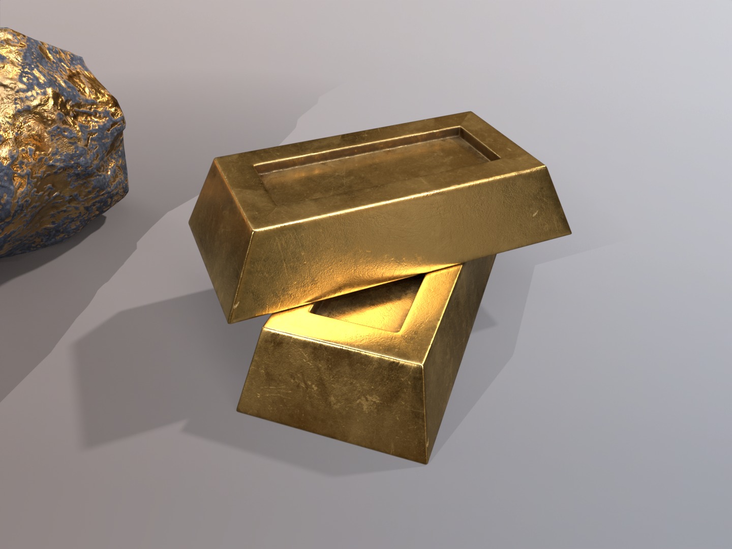 Gold ore deposit and refined ore resource Low-poly 3D model_2