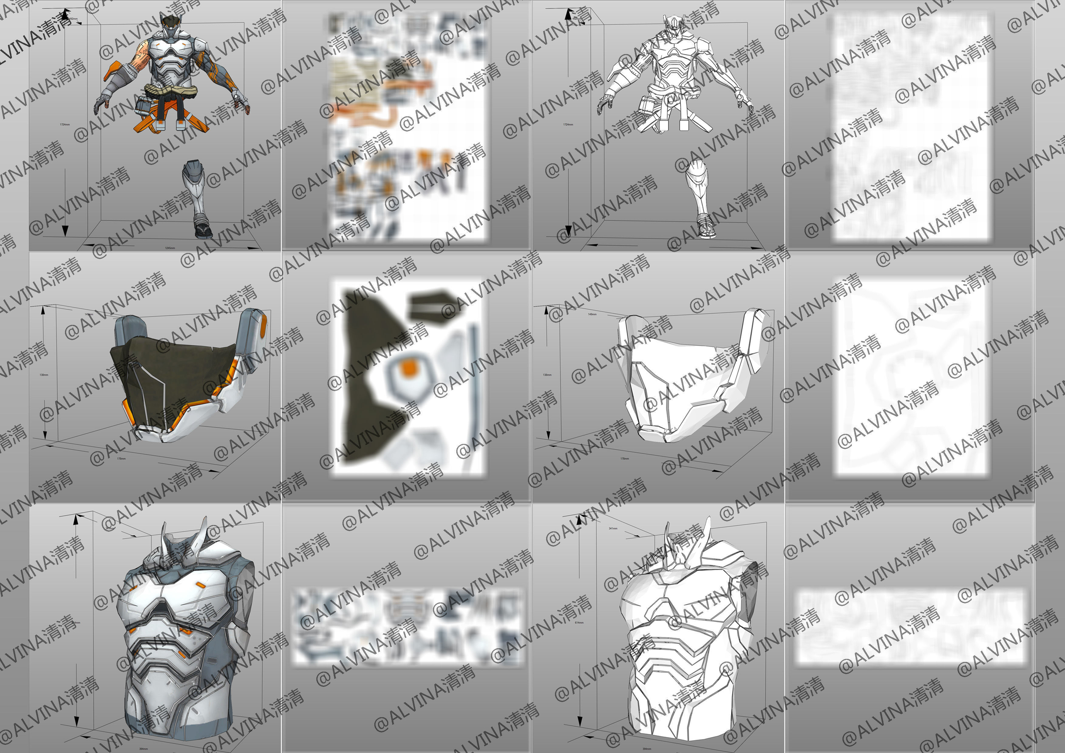 Overwatch Hanzo Cyber ninja  Armor - DIY Cosplay Pepakura Foam Low-poly 3D model_4