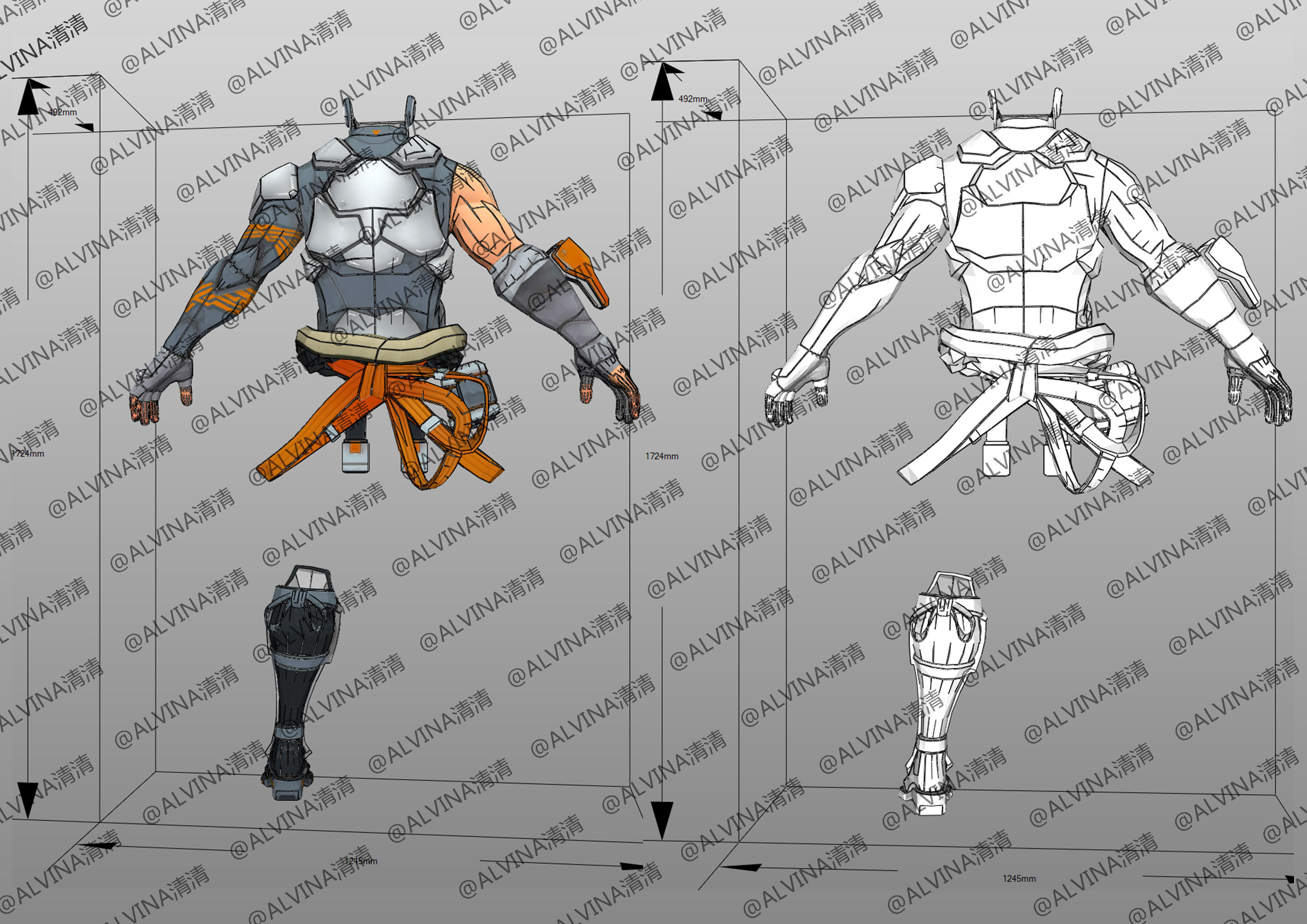 Overwatch Hanzo Cyber ninja  Armor - DIY Cosplay Pepakura Foam Low-poly 3D model_3
