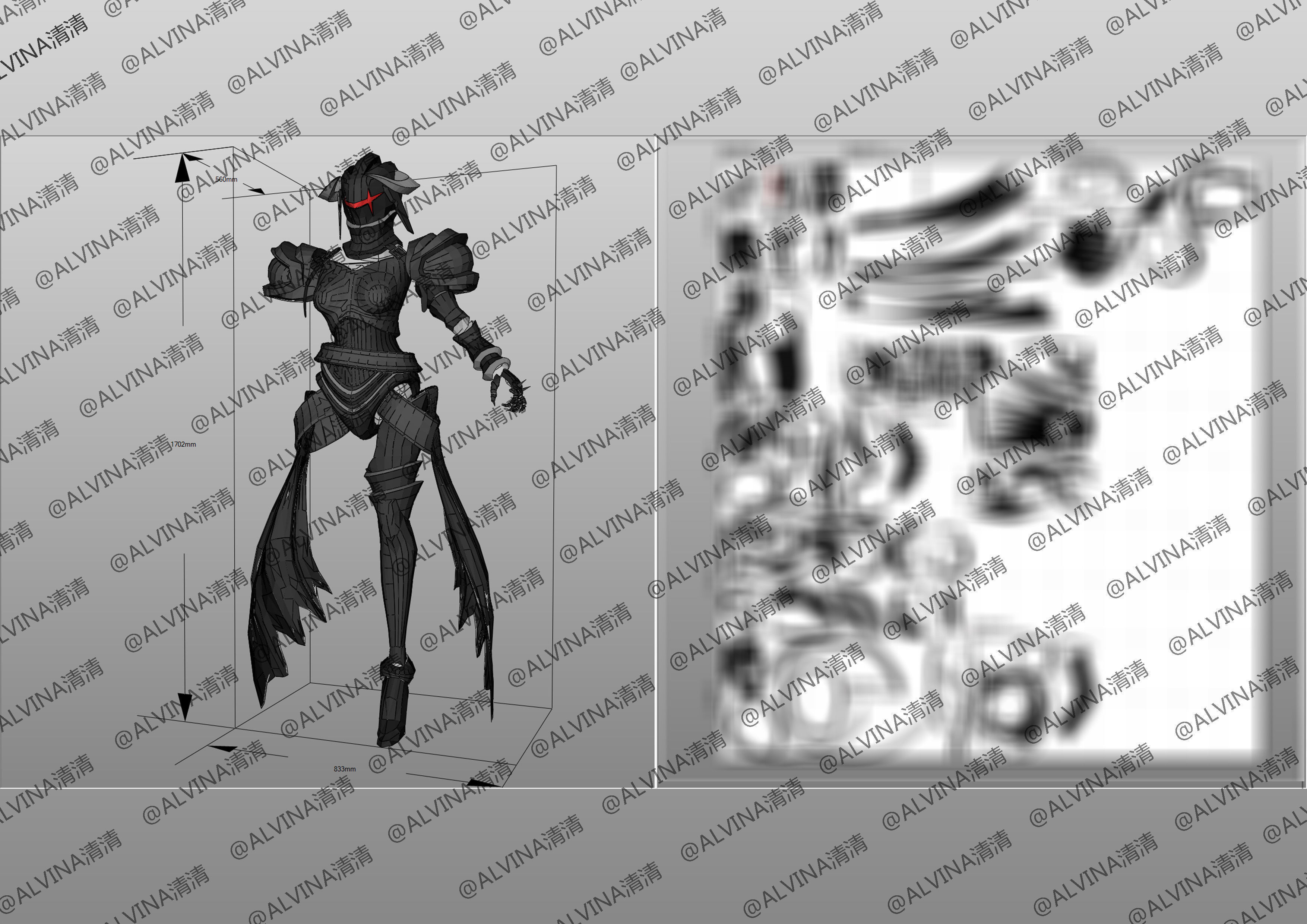 Overlord Albedo Armored - DIY Cosplay Pepakura Foam Template Low-poly 3D model_9