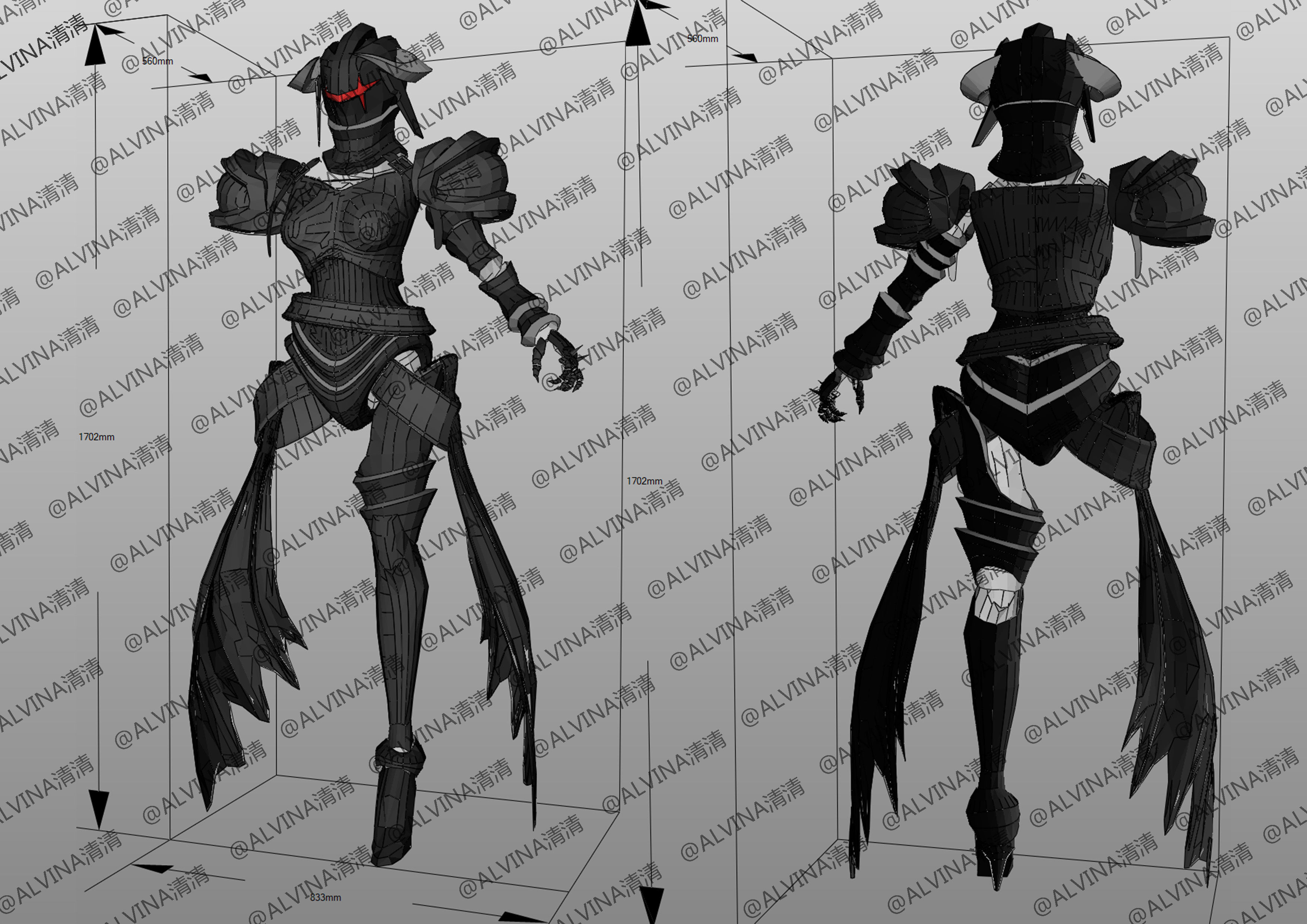Overlord Albedo Armored - DIY Cosplay Pepakura Foam Template Low-poly 3D model_1