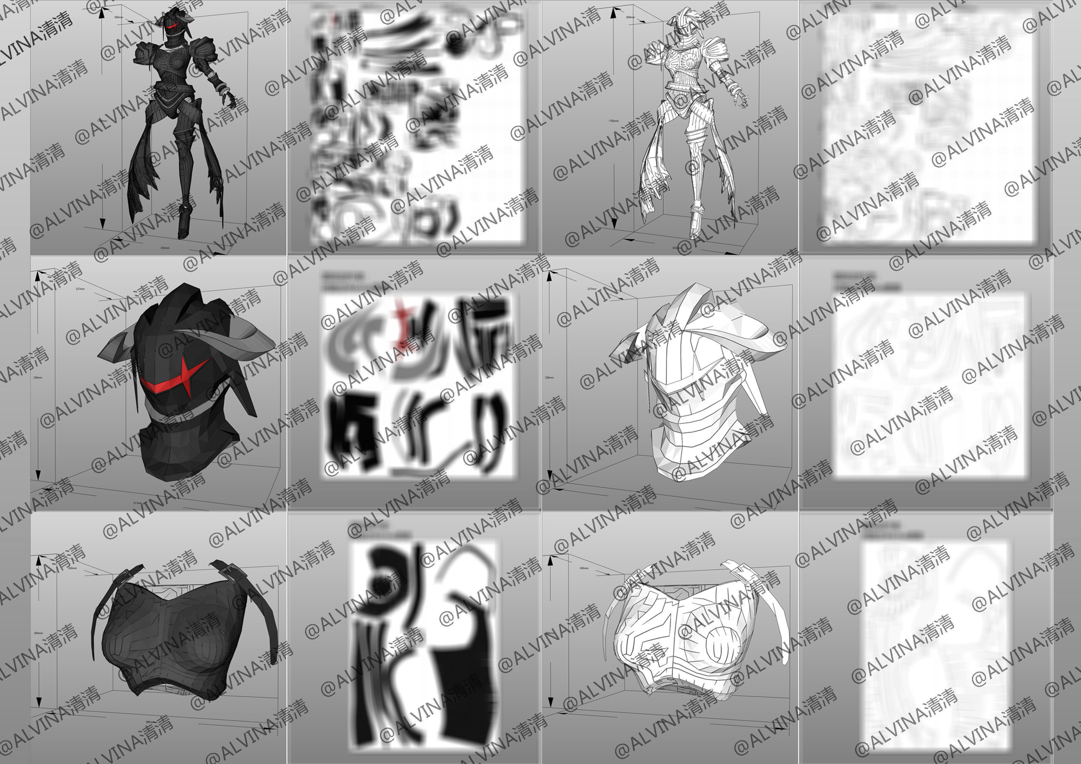 Overlord Albedo Armored - DIY Cosplay Pepakura Foam Template Low-poly 3D model_4