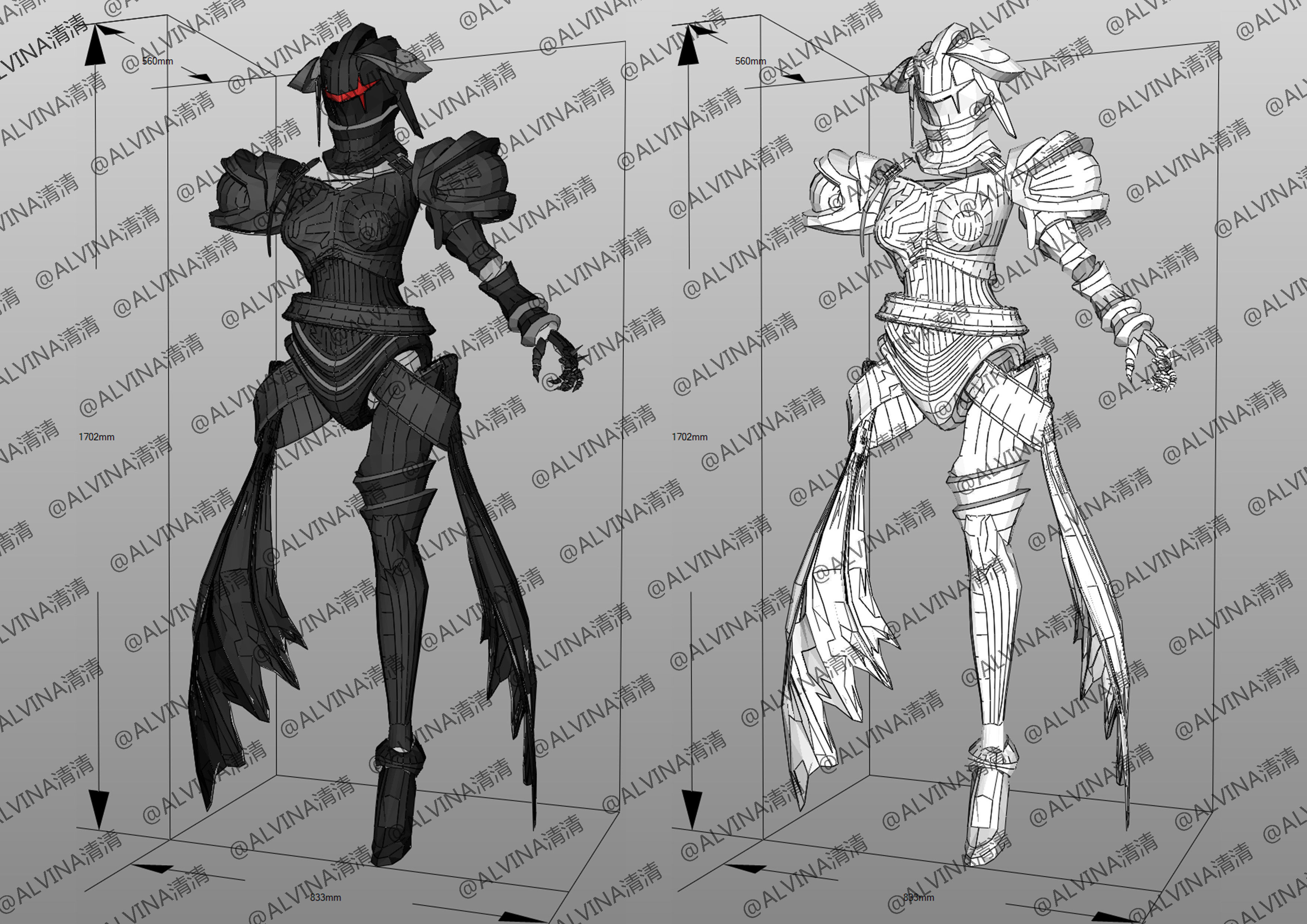 Overlord Albedo Armored - DIY Cosplay Pepakura Foam Template Low-poly 3D model_2