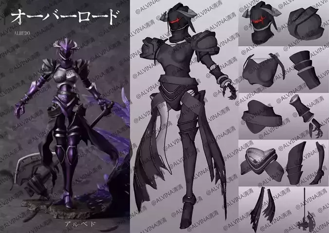 Overlord Albedo Armored - DIY Cosplay Pepakura Foam Template Low-poly 3D model