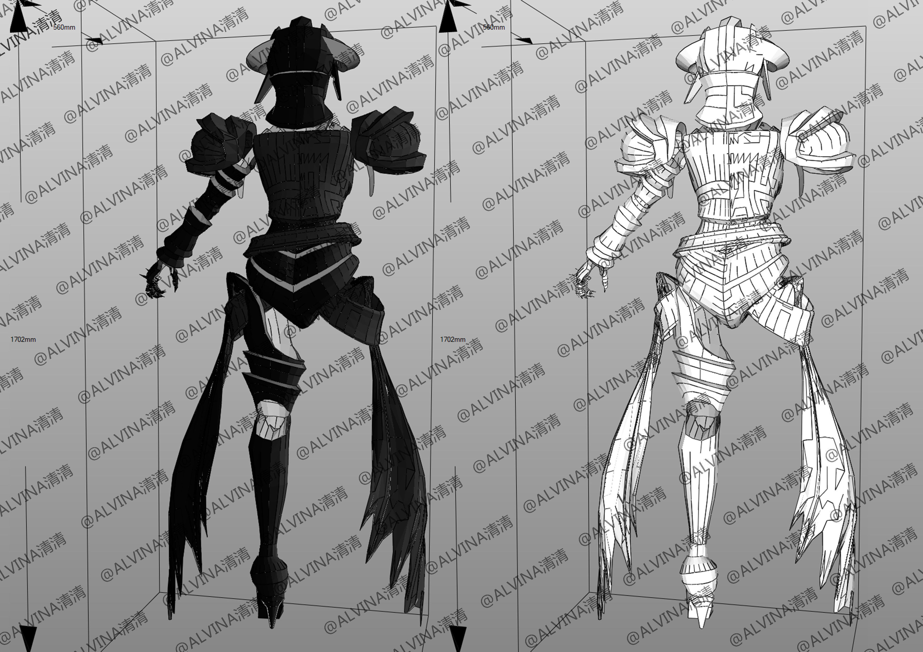 Overlord Albedo Armored - DIY Cosplay Pepakura Foam Template Low-poly 3D model_3