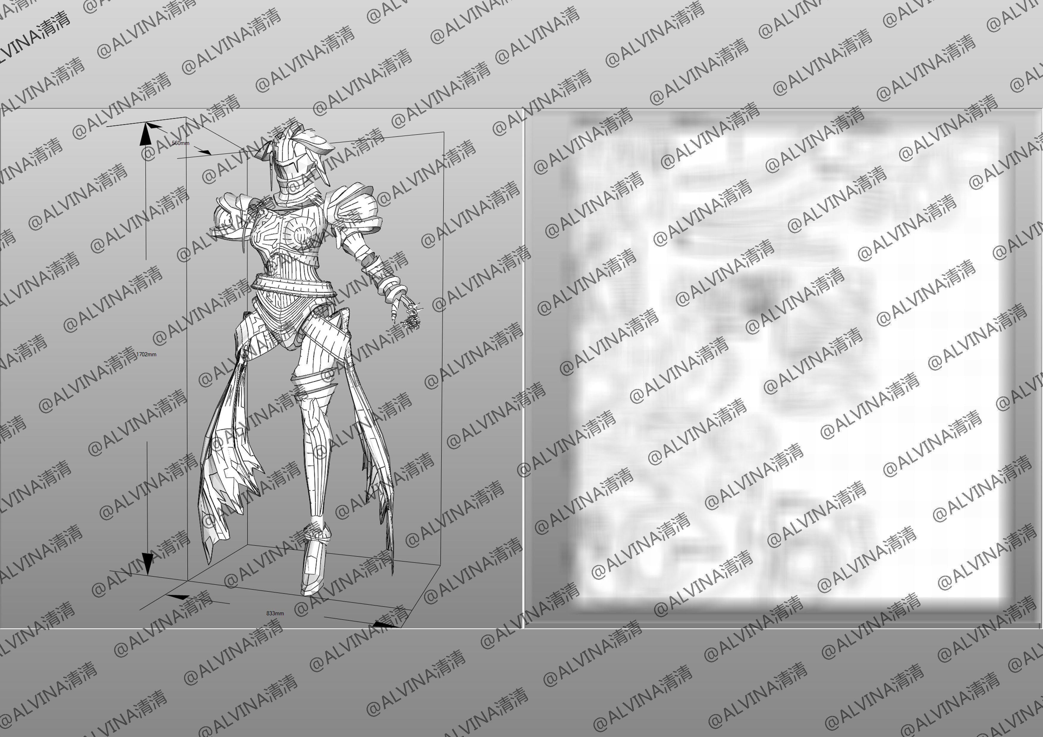 Overlord Albedo Armored - DIY Cosplay Pepakura Foam Template Low-poly 3D model_10