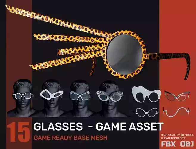 collection 15 GLASSES  Low-poly 3D model