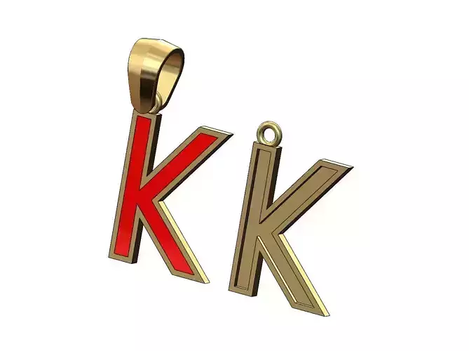 K letter initial enamel stepped pendant charm bail 3D print model