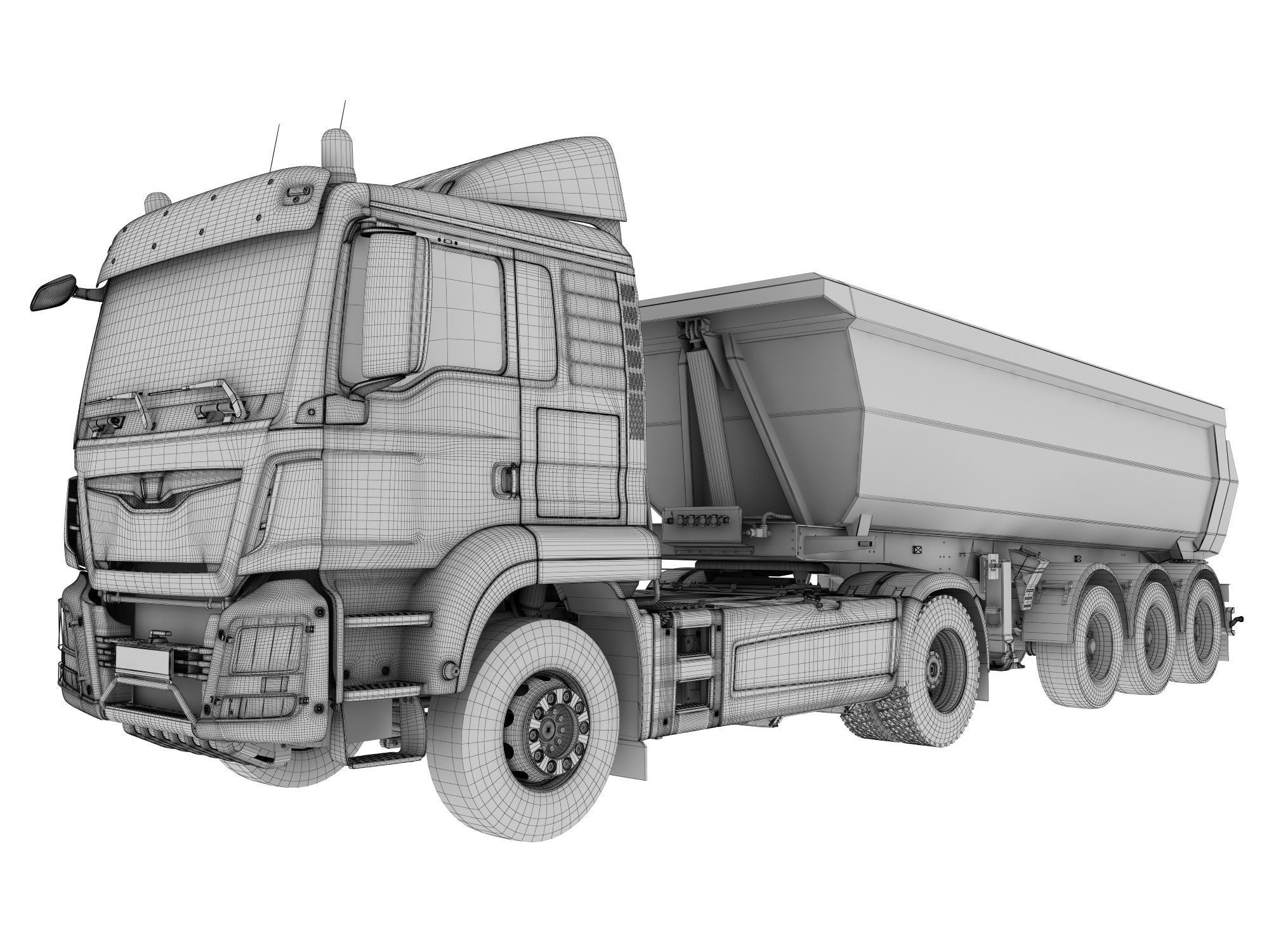 Truck 4X2 with Tipper Trailer 3D model_19