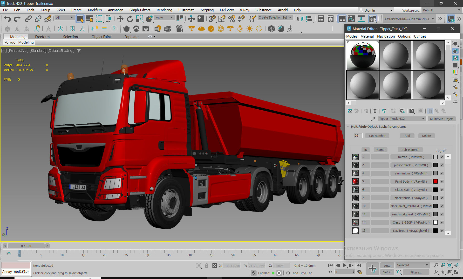 Truck 4X2 with Tipper Trailer 3D model_24