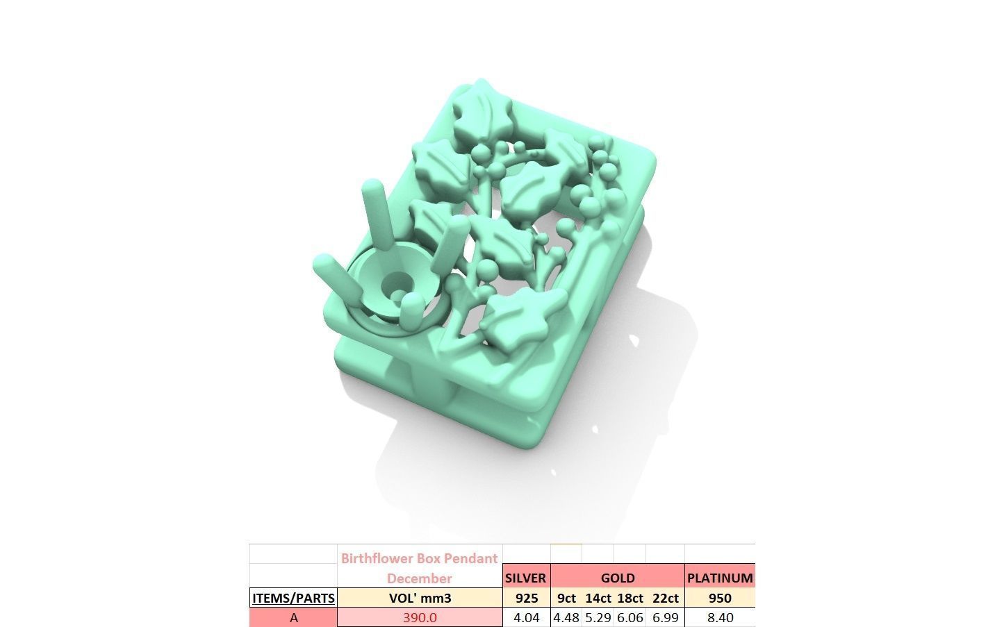 Birthflower Box Pendant December 3D print model_10