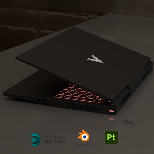 Realistic Laptop PC on office desk that glows in the dark Low-poly 3D model_2