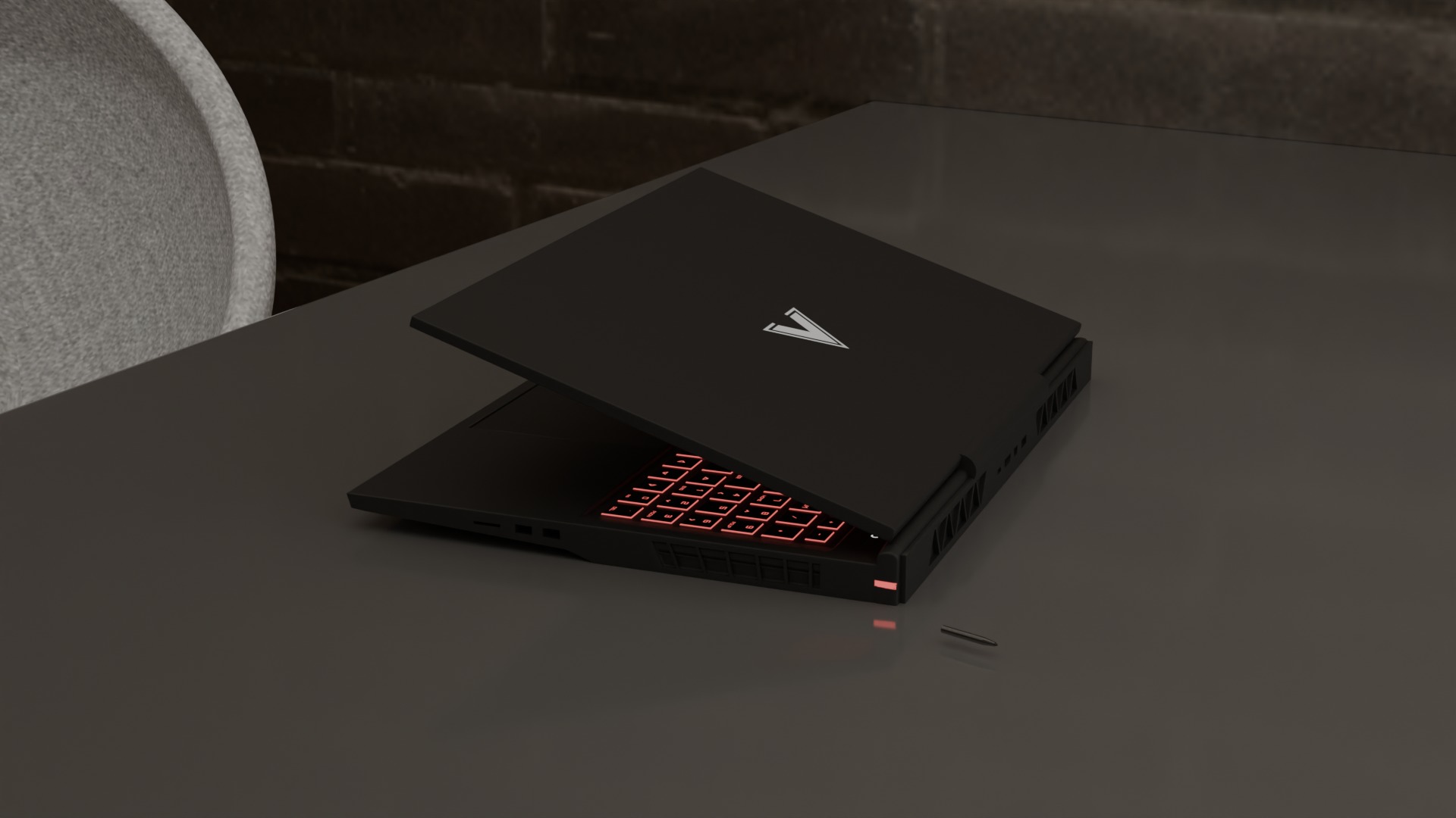 Realistic Laptop PC on office desk that glows in the dark Low-poly 3D model_3