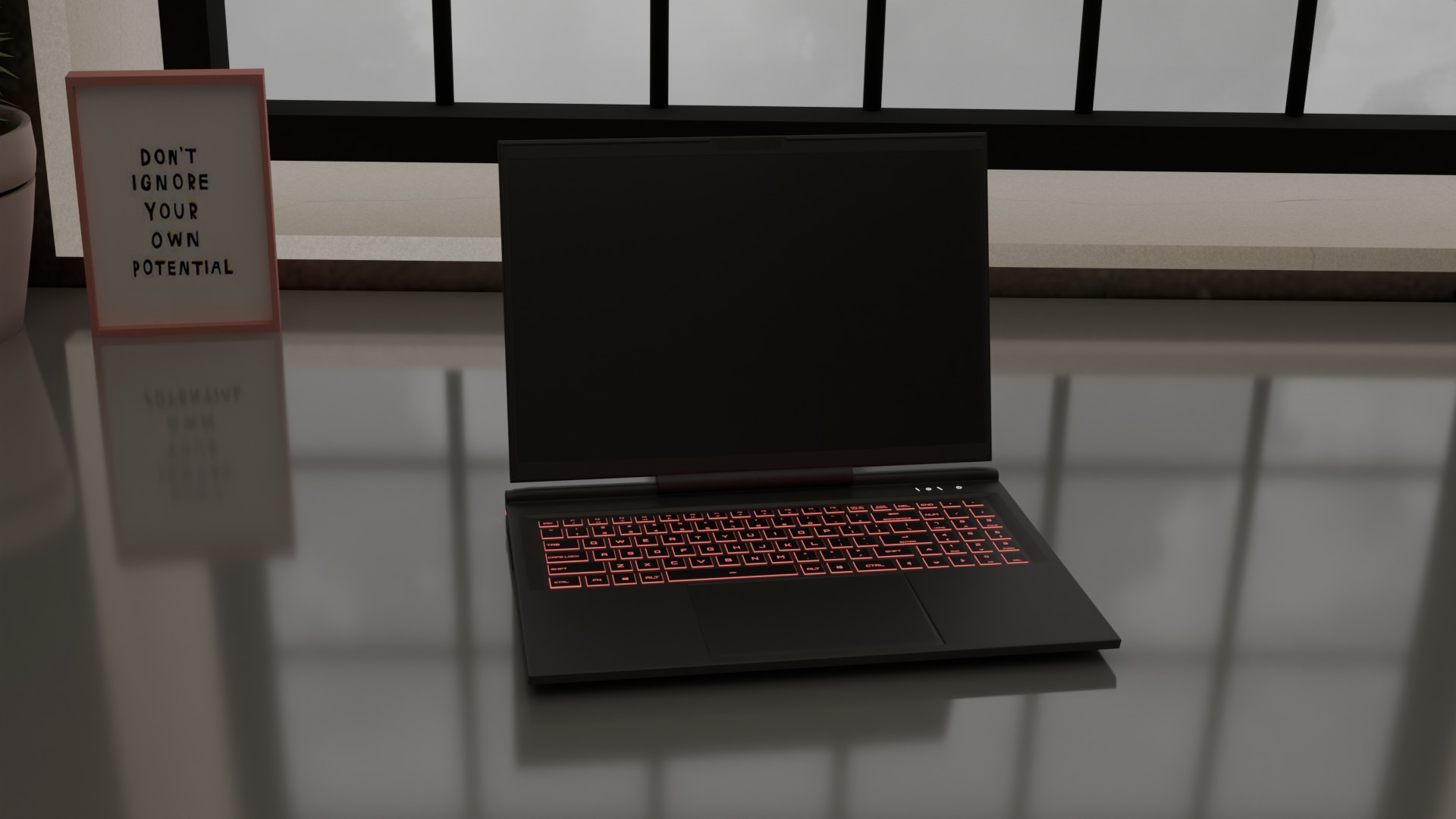 Realistic Laptop PC on office desk that glows in the dark Low-poly 3D model_4