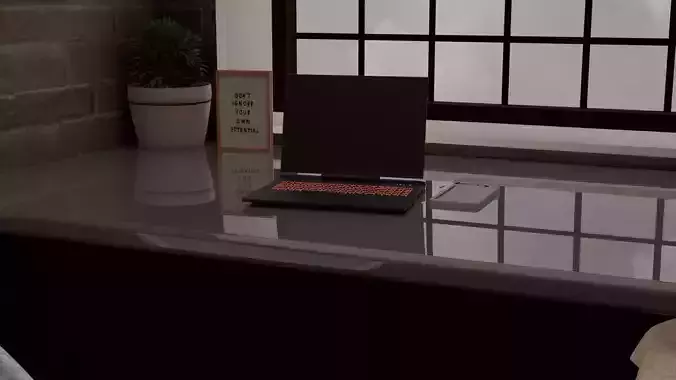 Realistic Laptop PC on office desk that glows in the dark