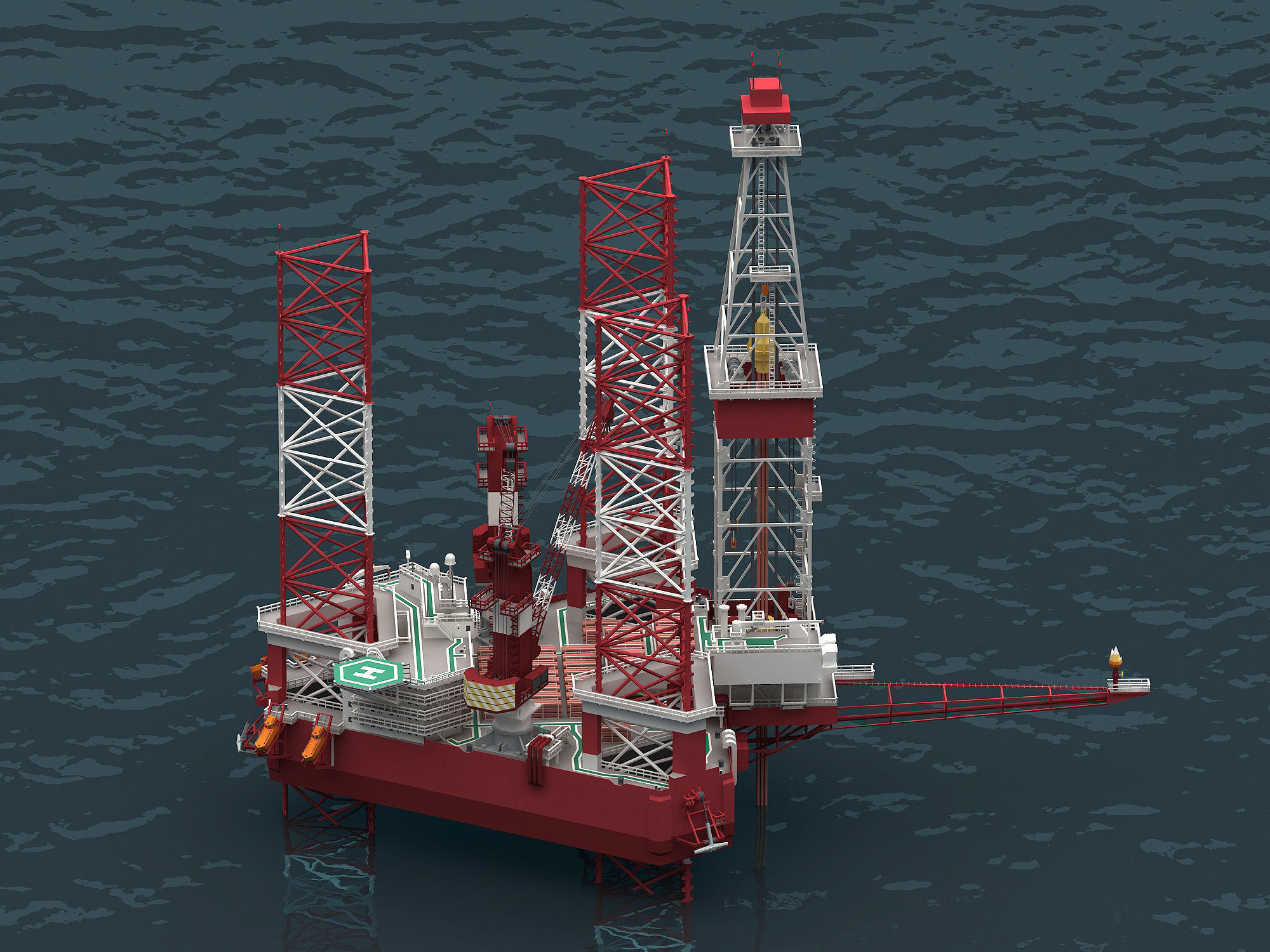 Jack Up Drilling rig Low-poly 3D model_4