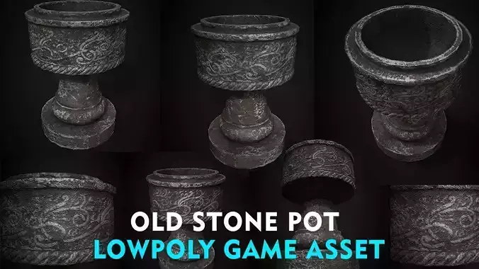 old stone pot lowpoly game asset Low-poly 3D model