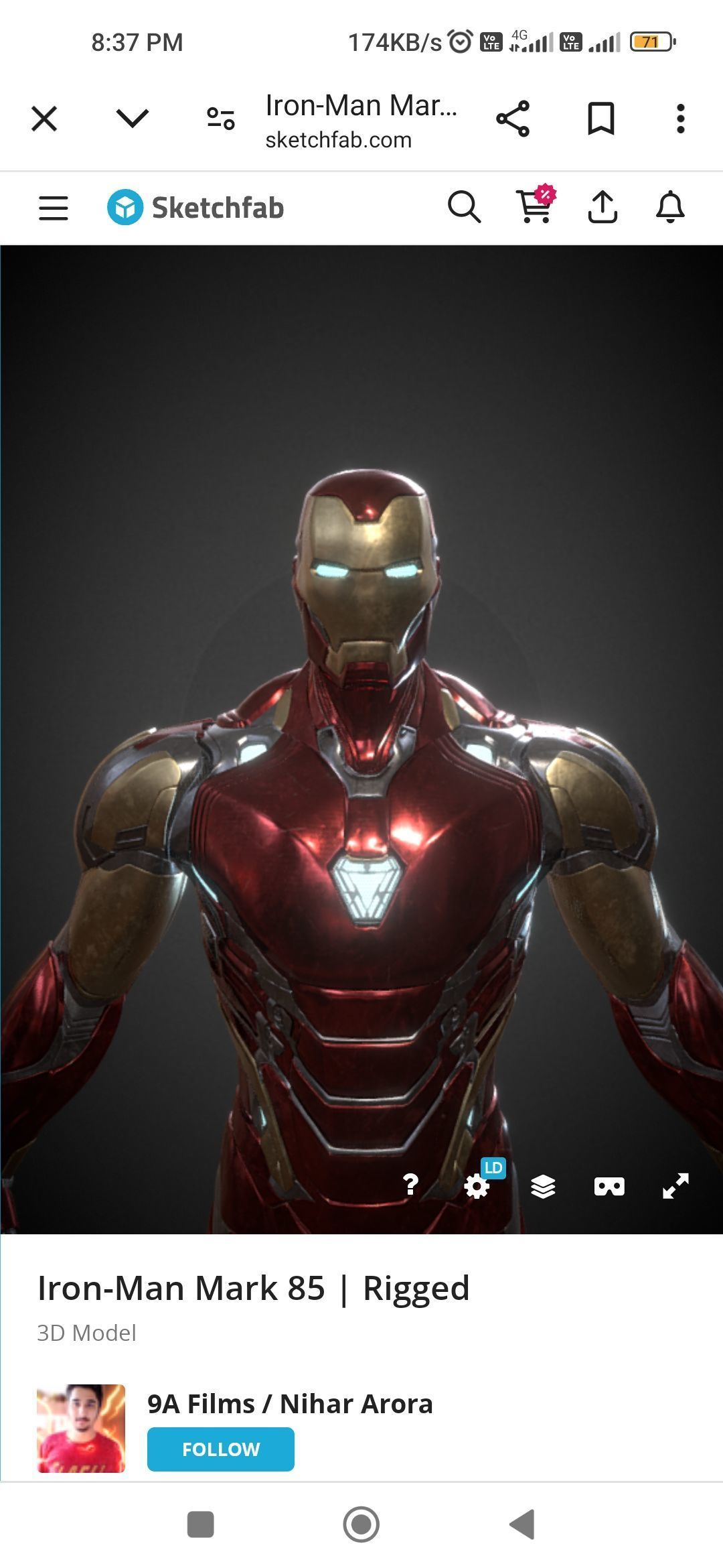 Ironman Mark 85 rigged Low-poly 3D model_5