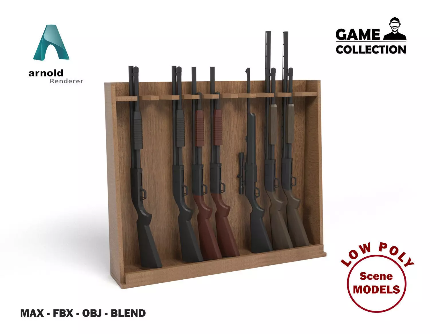Weapons shelf Low-poly 3D model_0