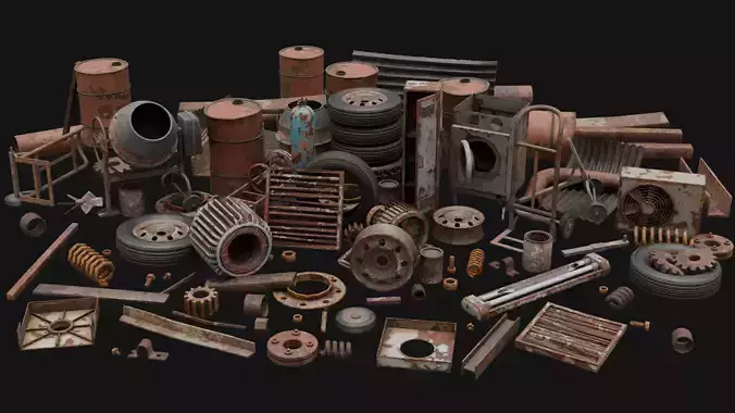 Rusty Scrap Props Low-poly 3D model