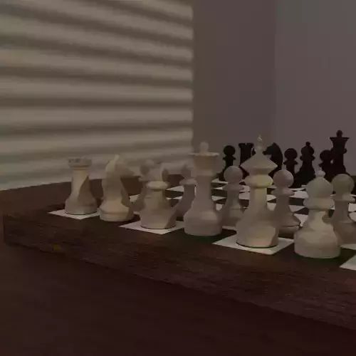 Realistic Chess Board with Full Set of Pieces