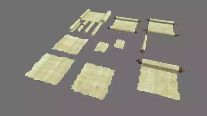 Old Papyrus Parchments Low-poly 3D model