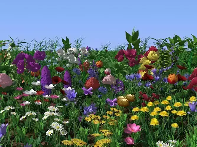 Plants set cartoon Flowers grass Bushes