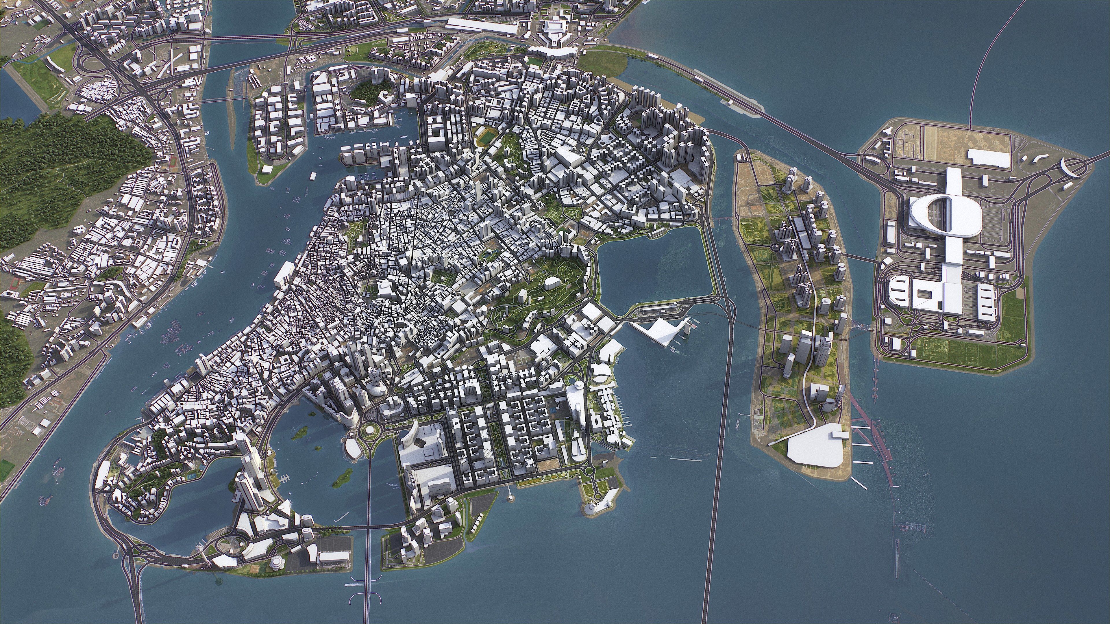 Zhuhai - 3D City Model Low-poly 3D model_10