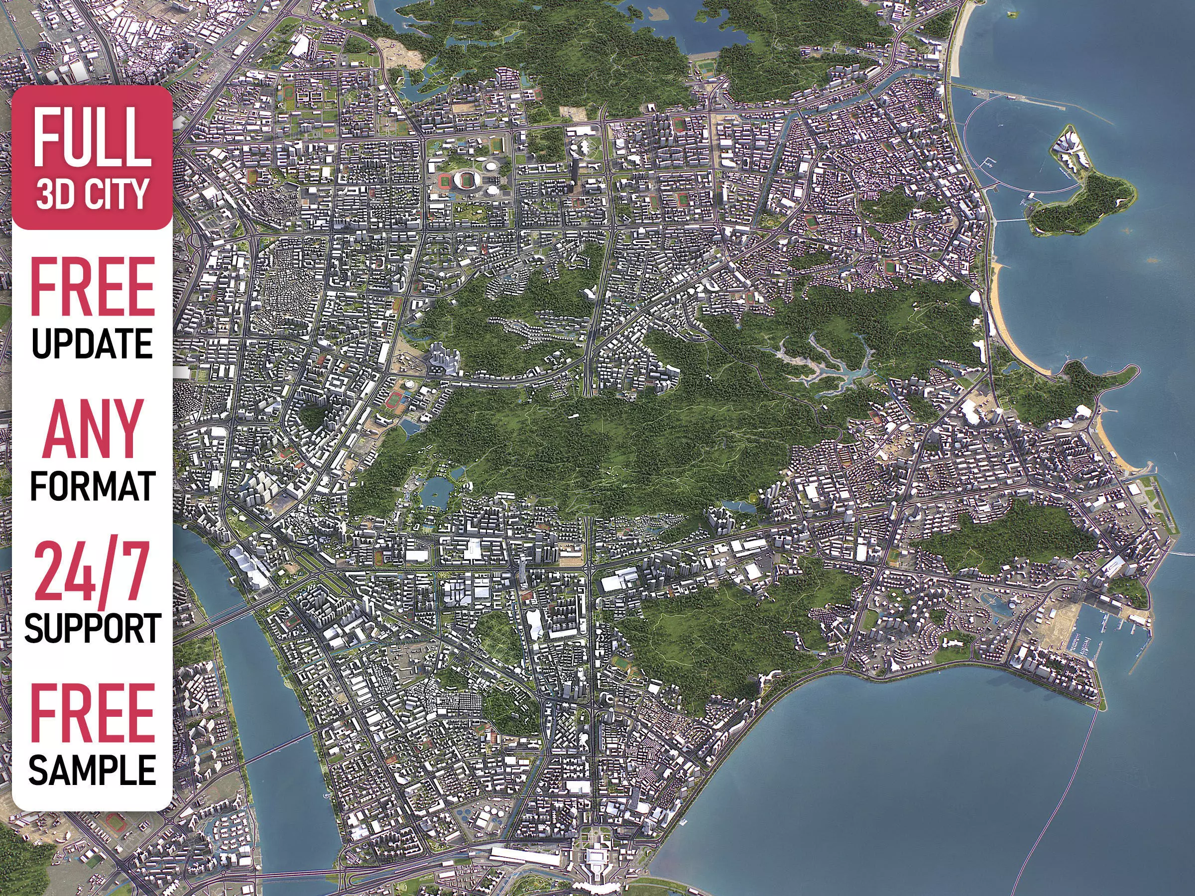 Zhuhai - 3D City Model Low-poly 3D model_0