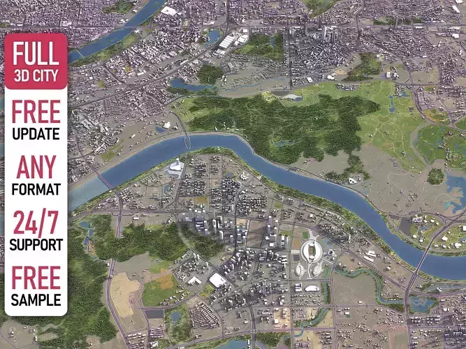 Nanning - 3D City Model Low-poly 3D model