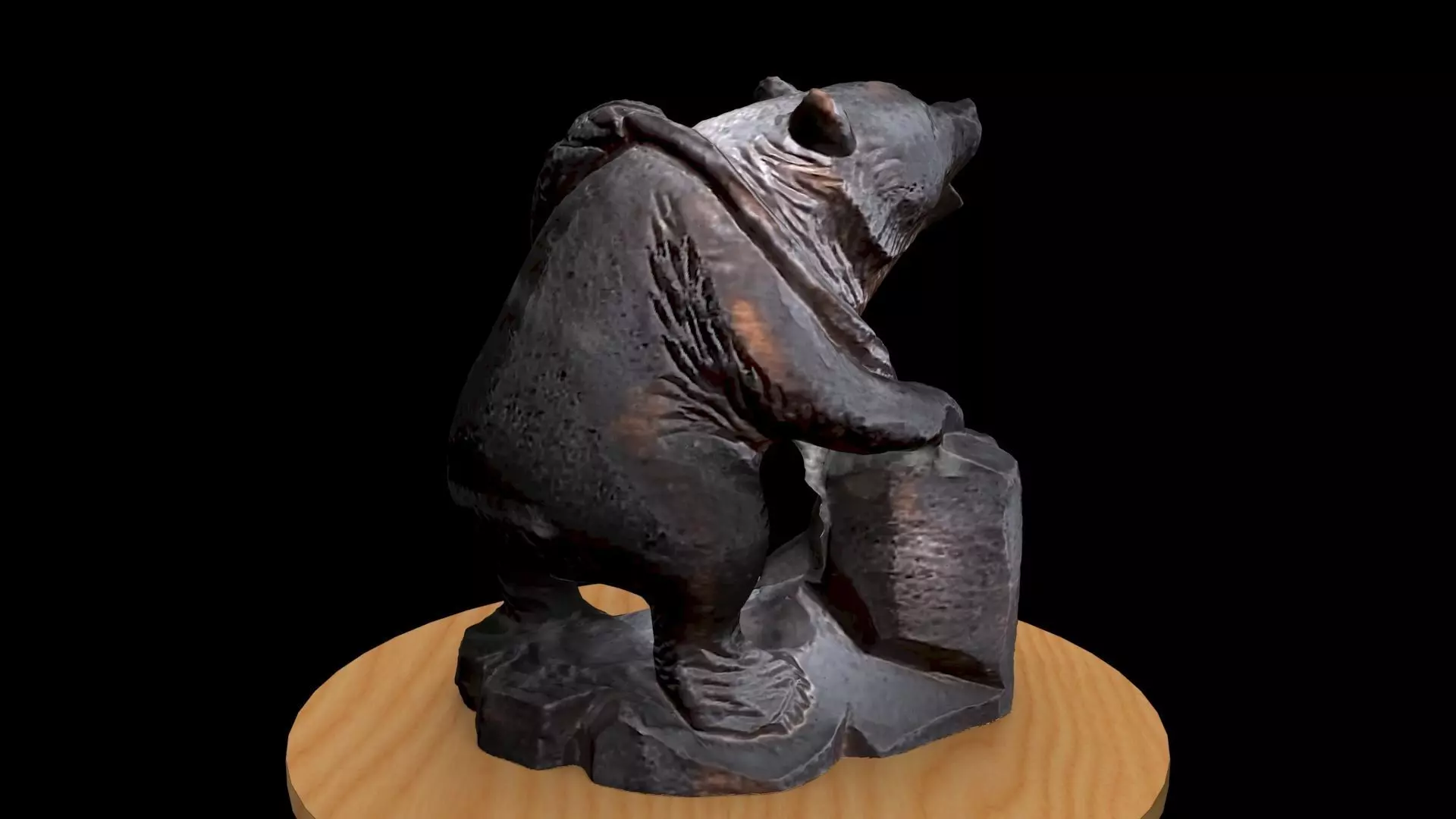 Wood carving bear figure 3D model_0