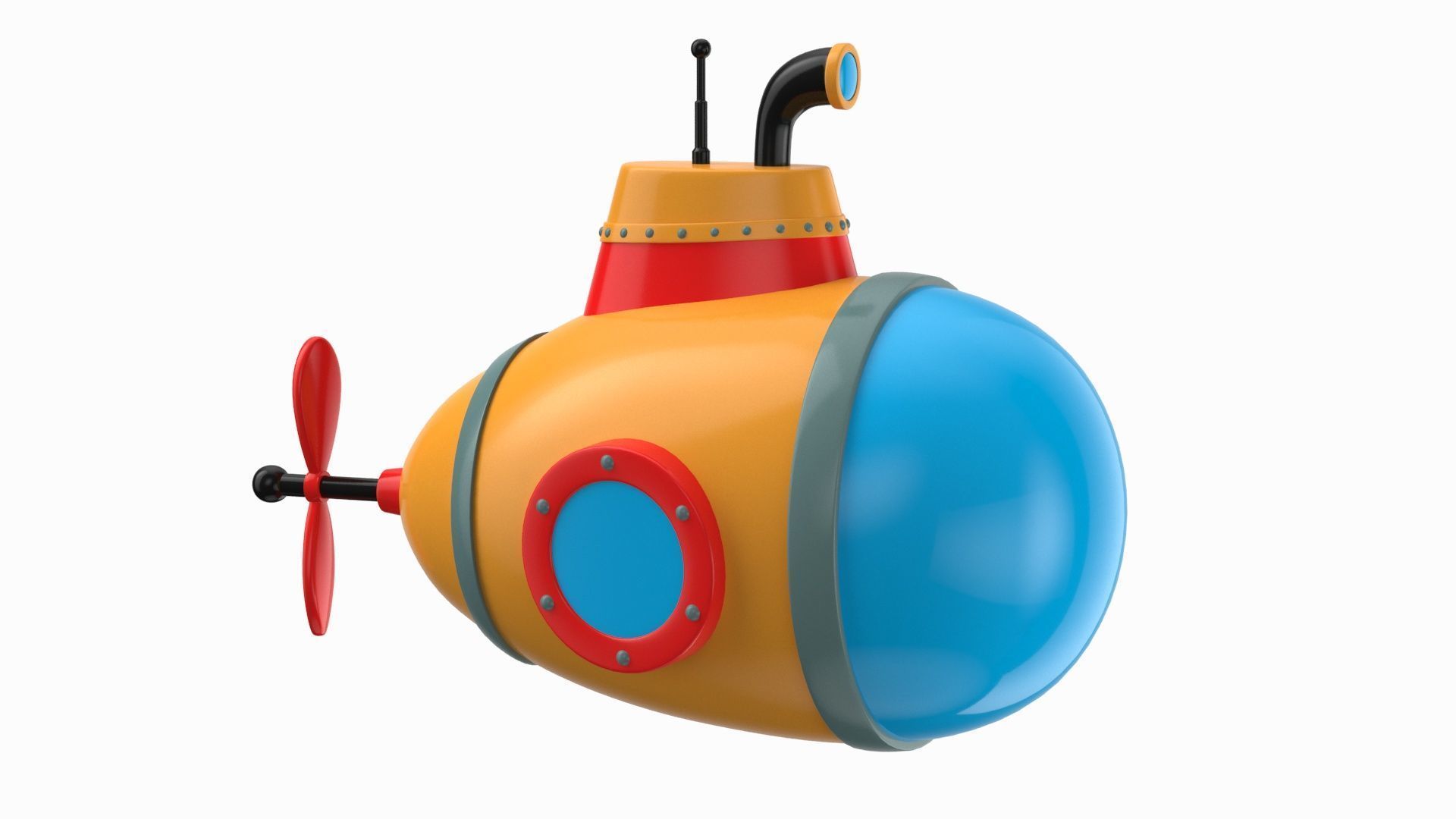 Cartoon Style Submarine Yellow 3D model_5